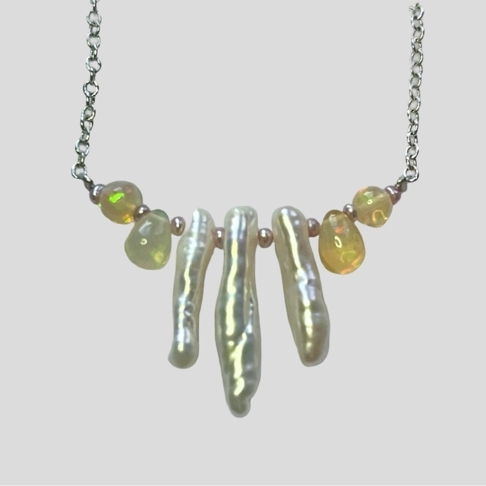 Elegant Pearl and Ethiopean Opal Bead Necklace!